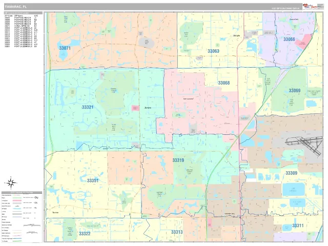 Tamarac, FL ZIP Code Wall Map, Classic style