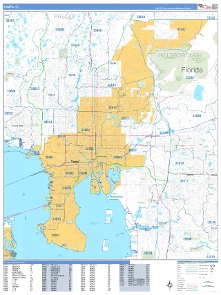 Tampa, FL Business Reference style ZIP Code wall map