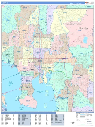 Tampa, FL ColorCast style ZIP Code wall map