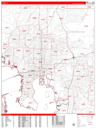 Tampa, FL RedLine style ZIP Code wall map