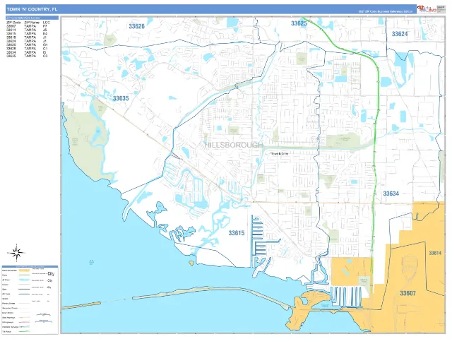 Town 'n' Country, FL ZIP Code Wall Map, Business Reference style