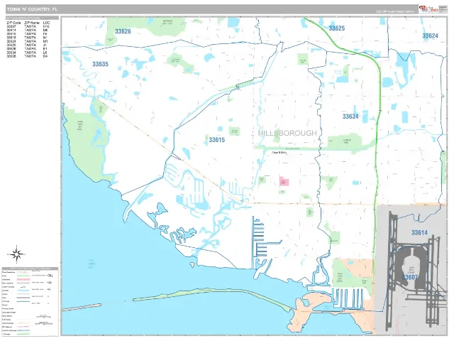 Town 'n' Country, FL ZIP Code Wall Map, Classic style