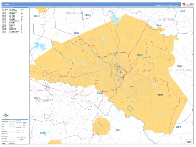 Athens, GA ZIP Code Wall Map, Business Reference style
