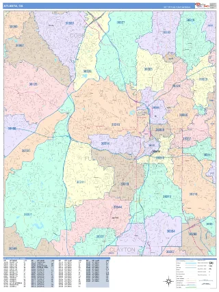 Atlanta, GA ColorCast style ZIP Code wall map