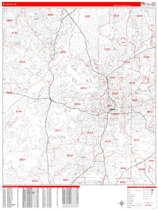 Atlanta, GA RedLine style ZIP Code wall map