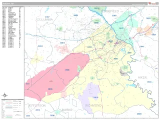 Augusta, GA Classic style ZIP Code wall map