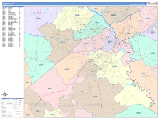 Augusta, GA ColorCast style ZIP Code wall map
