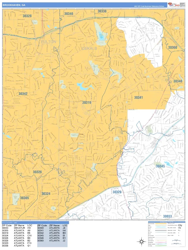 Brookhaven, GA ZIP Code Wall Map, Business Reference style