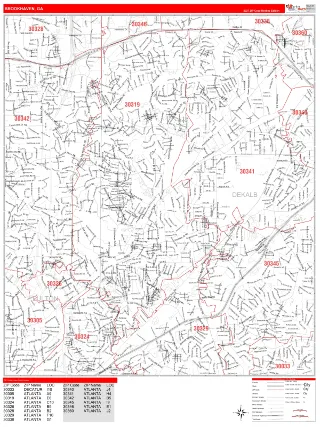 Brookhaven, GA RedLine style ZIP Code wall map