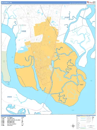 Brunswick, GA Business Reference style ZIP Code wall map