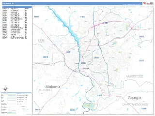 Columbus, GA Business Reference style ZIP Code wall map