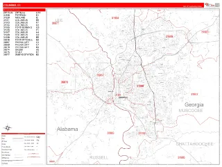 Columbus, GA RedLine style ZIP Code wall map