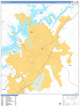 Gainesville, GA Business Reference style ZIP Code wall map