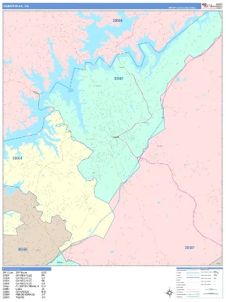 Gainesville, GA ColorCast style ZIP Code wall map