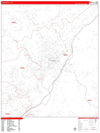 Gainesville, GA RedLine style ZIP Code wall map