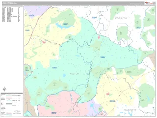 Johns Creek, GA Classic style ZIP Code wall map