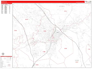 Macon, GA RedLine style ZIP Code wall map