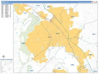 Marietta, GA Business Reference style ZIP Code wall map