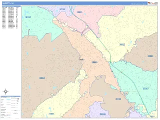 Marietta, GA ColorCast style ZIP Code wall map