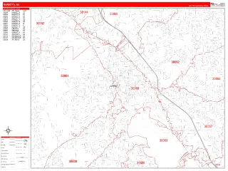 Marietta, GA RedLine style ZIP Code wall map