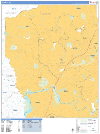 Roswell, GA Business Reference style ZIP Code wall map