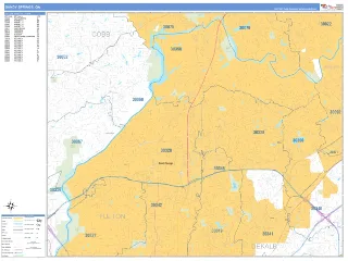 Sandy Springs, GA Business Reference style ZIP Code wall map