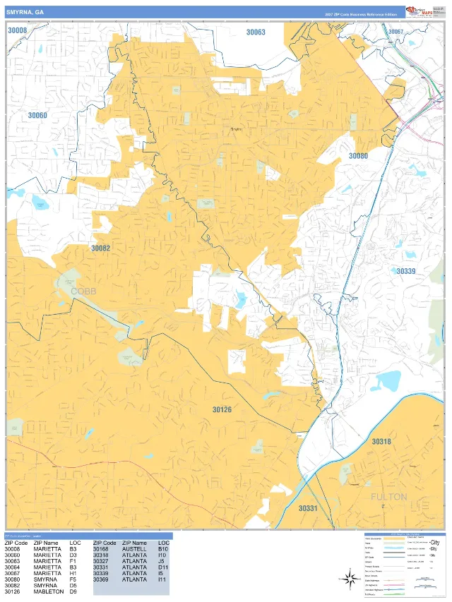 Smyrna, GA ZIP Code Wall Map, Business Reference style