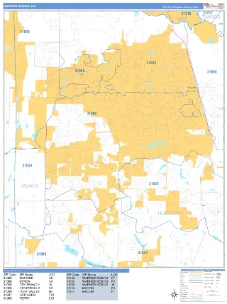 Warner Robins, GA Business Reference style ZIP Code wall map