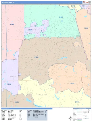 Warner Robins, GA ColorCast style ZIP Code wall map