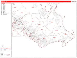 Honolulu, HI RedLine style ZIP Code wall map