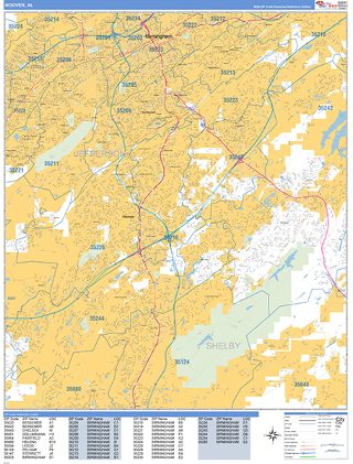 Hoover, AL ZIP Code wall map in the Business Reference Style