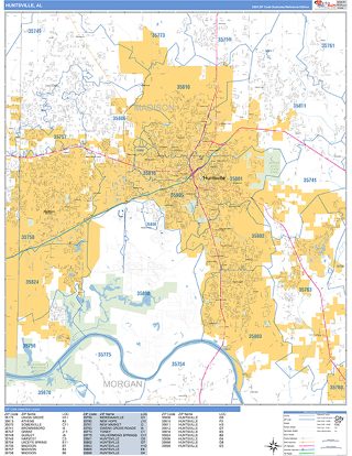 Huntsville, AL ZIP Code wall map in the Business Reference Style