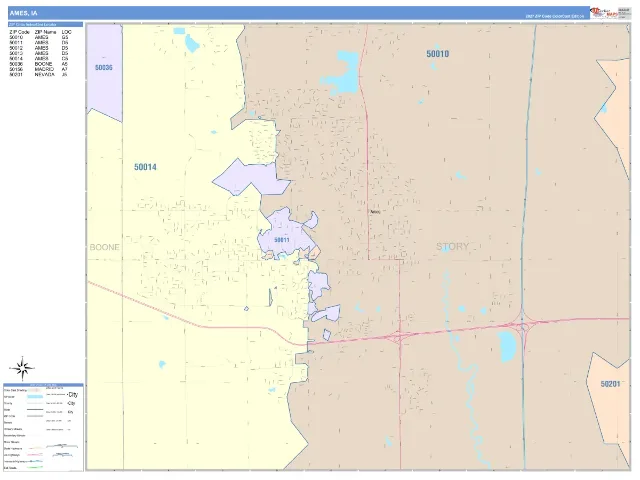 Ames, IA ZIP Code Wall Map, ColorCast style