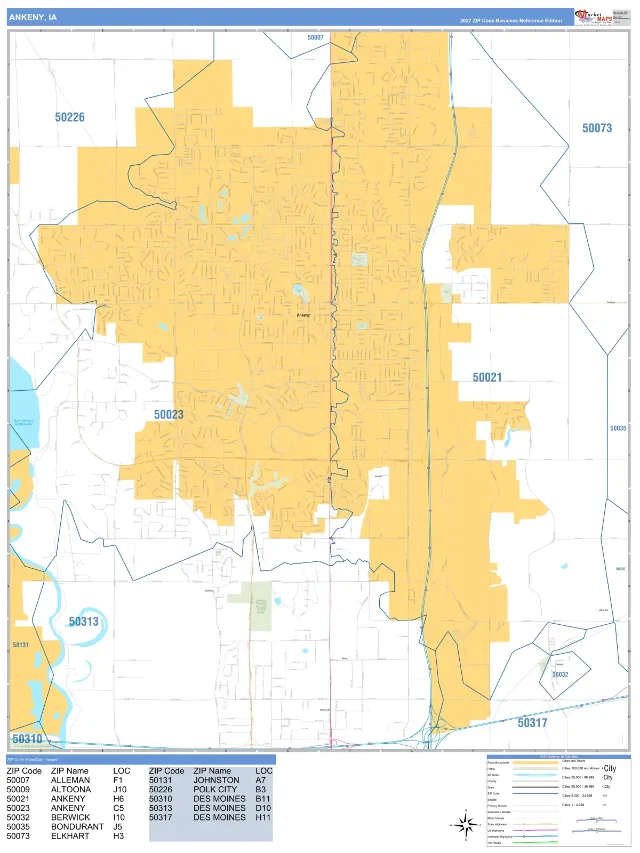 Ankeny, IA ZIP Code Wall Map, Business Reference style