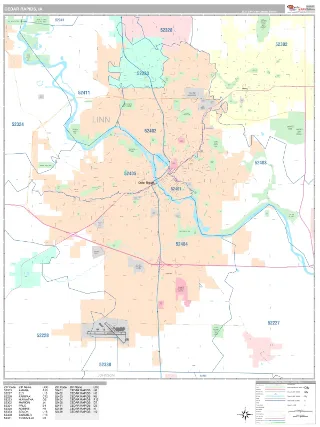 Cedar Rapids, IA Classic style ZIP Code wall map