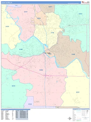 Cedar Rapids, IA ColorCast style ZIP Code wall map