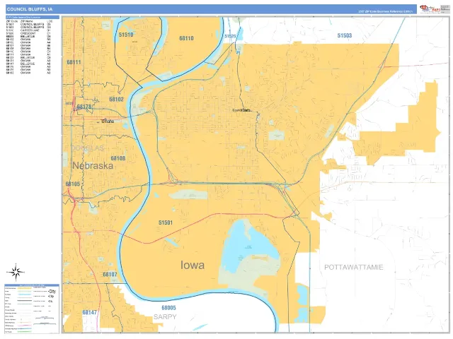 Council Bluffs, IA ZIP Code Wall Map, Business Reference style