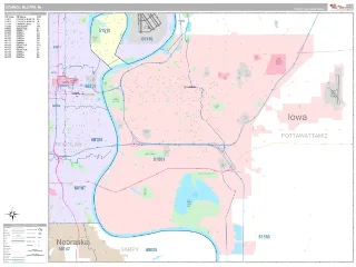 Council Bluffs, IA Classic style ZIP Code wall map