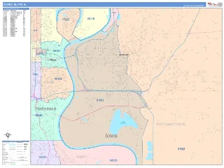Council Bluffs, IA ColorCast style ZIP Code wall map