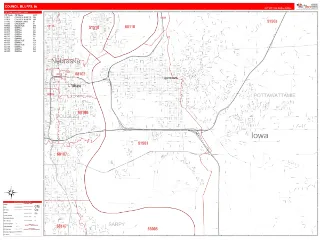 Council Bluffs, IA RedLine style ZIP Code wall map