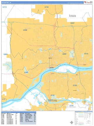 Davenport, IA Business Reference style ZIP Code wall map