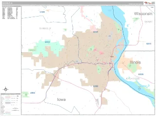 Dubuque, IA Classic style ZIP Code wall map
