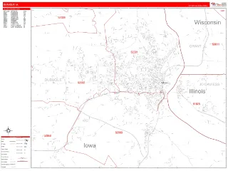 Dubuque, IA RedLine style ZIP Code wall map