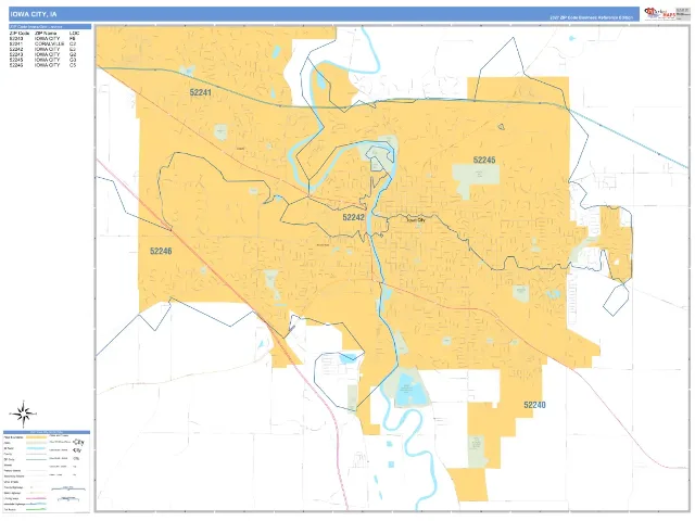 Iowa City, IA ZIP Code Wall Map, Business Reference style