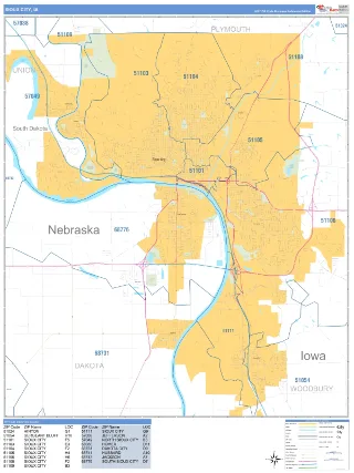 Sioux City, IA Business Reference style ZIP Code wall map