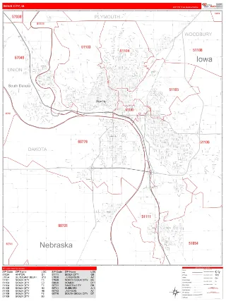 Sioux City, IA RedLine style ZIP Code wall map
