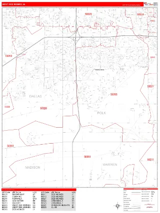 West Des Moines, IA RedLine style ZIP Code wall map