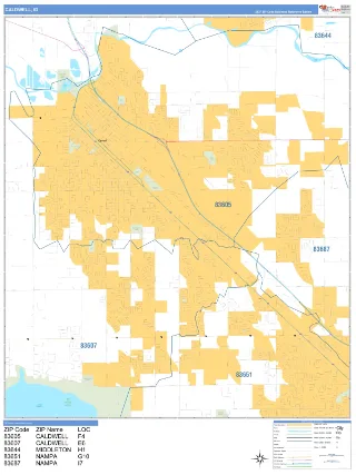 Caldwell, ID Business Reference style ZIP Code wall map