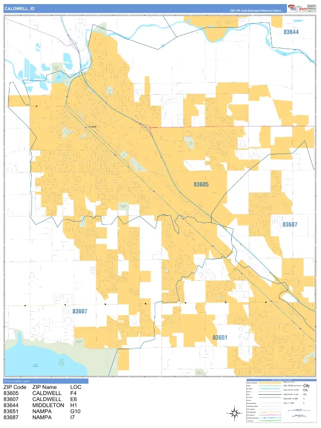 Caldwell, ID ZIP Code Wall Map, Business Reference style