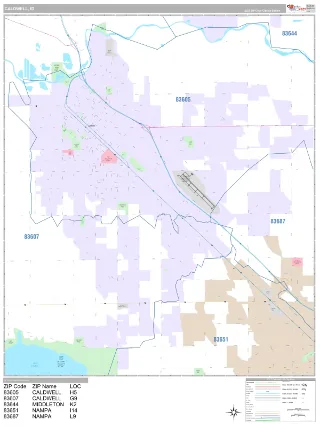 Caldwell, ID Classic style ZIP Code wall map